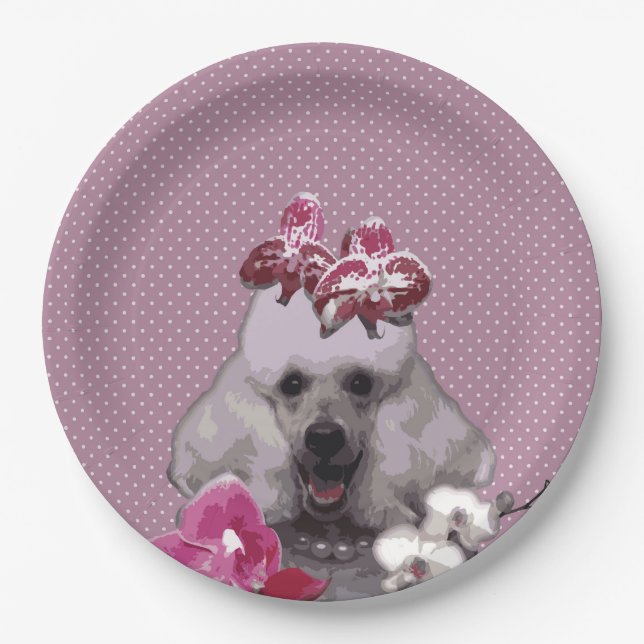 Pink poodle Paper Plates 9" (Front)