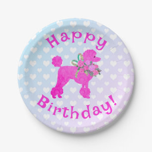 Pink Poodle Party Girls Happy Birthday Paper Plate