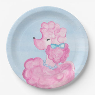 Pink Poodle Party, Paris France, Eiffel Tower Paper Plate