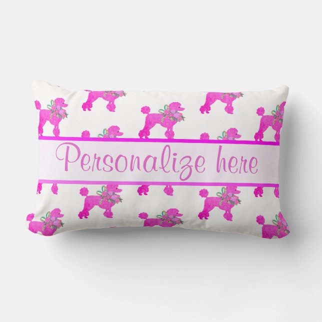 Pink Poodle Personalised Lumbar Cushion (Front)
