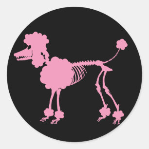 Pink Poodle Skeleton Classic Round Sticker