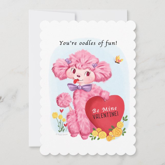 Pink Poodle Vintage Valentine  Holiday Card (Front)