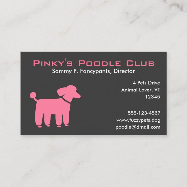 Pink Poodle with Customisable Text Business Card (Front)