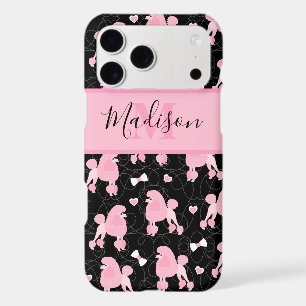 Pink Poodles and Bows Pattern Black Name Monogram