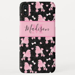 Pink Poodles and Bows Pattern Black Name Monogram Case-Mate iPhone Case
