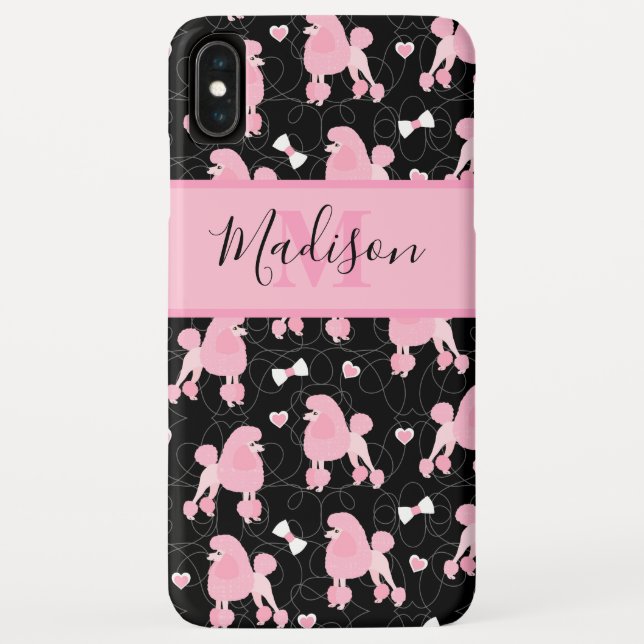 Pink Poodles and Bows Pattern Black Name Monogram Case-Mate iPhone Case (Back)