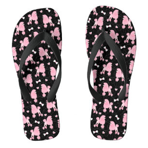 Pink Poodles and Bows Pattern Black Thongs