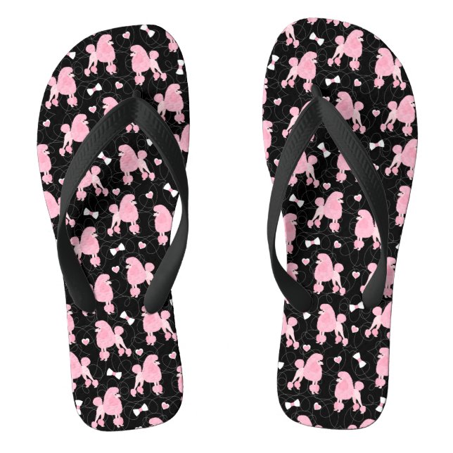 Pink Poodles and Bows Pattern Black Thongs (Footbed)
