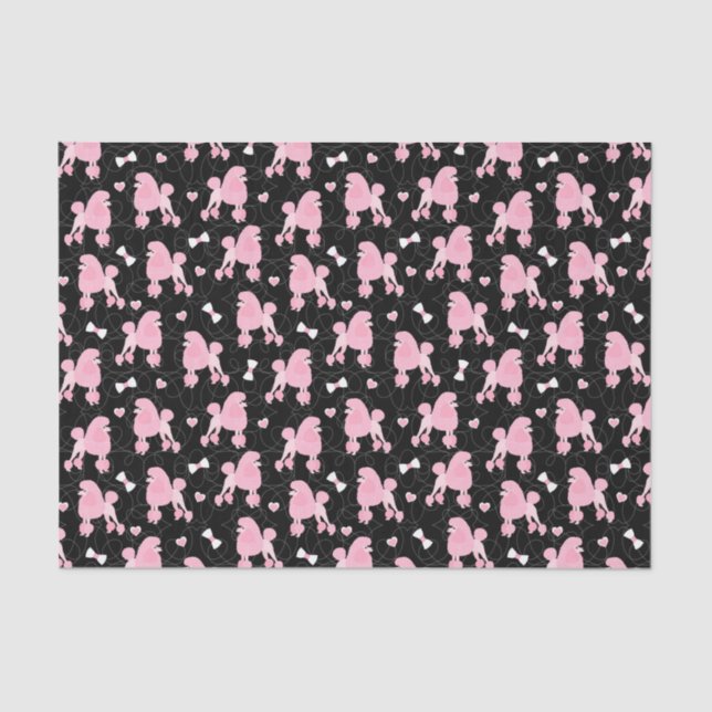 Pink Poodles and Bows Pattern Black Tissue Paper (Front)