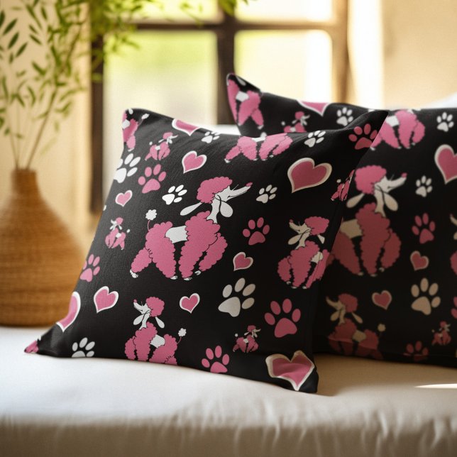 Pink Poodles and Paw Prints Pattern Cushion (Creator Uploaded)