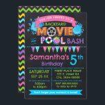 Pink Pool and Movie Birthday Summer Party Invitation<br><div class="desc">Add text to the design. For additional changes (font colour, font style, remove or move elements, change other wording *words MOVIE, POOL, and TO CELEBRATE are not editable), click on personalise, scroll down, and click on the link "Edit using Design Tool". ** The faux chalkboard background is embedded in to...</div>