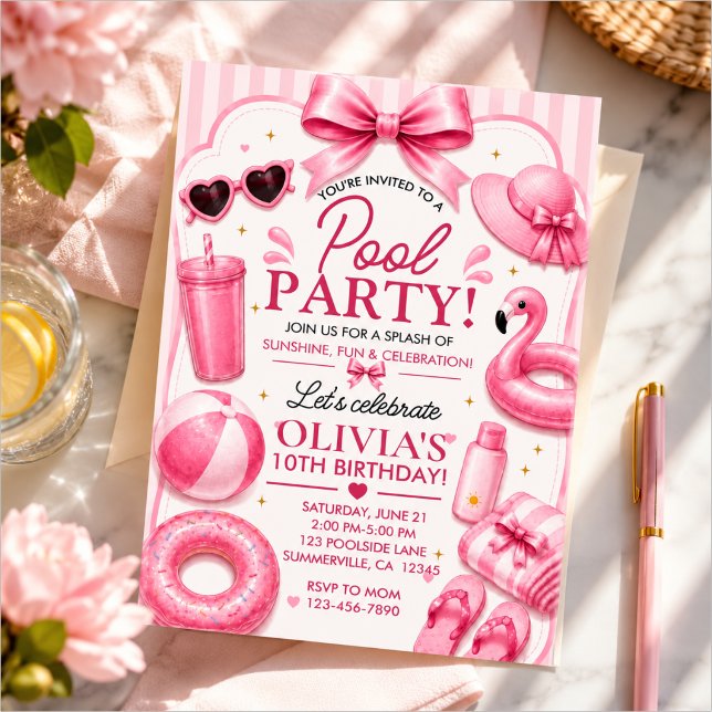 Pink Pool Party Birthday Invitation (Creator Uploaded)