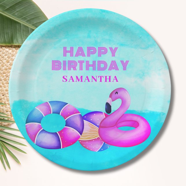 Pink Pool Party Birthday  Paper Plate (Creator Uploaded)