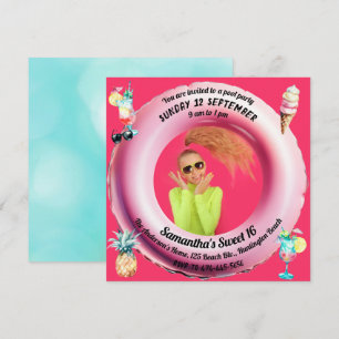 Pink Pool Party Cocktails Pineapple Sweet 16 Photo Invitation