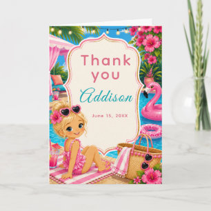 Pink Pool Party Girls Birthday Thank You Card