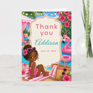 Pink Pool Party Girls Birthday Thank You Card