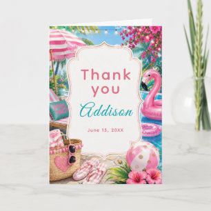 Pink Pool Party Girls Birthday Thank You Card