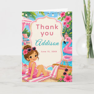 Pink Pool Party Girls Birthday Thank You Card