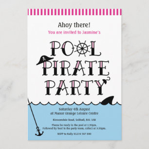 Pink Pool Pirate Party Birthday Invite