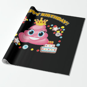 Pink Poop Emoji Happy Birthday Girls Wrapping Paper