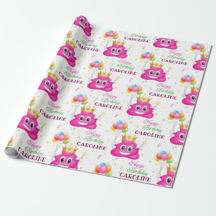 Pink Poop Emoji Princess Birthday Party Wrapping Paper