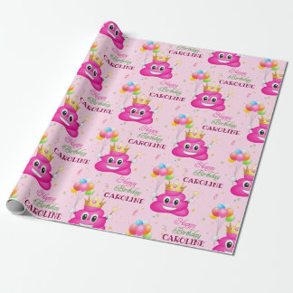 Pink Poop Emoji Princess Birthday Party Wrapping Paper