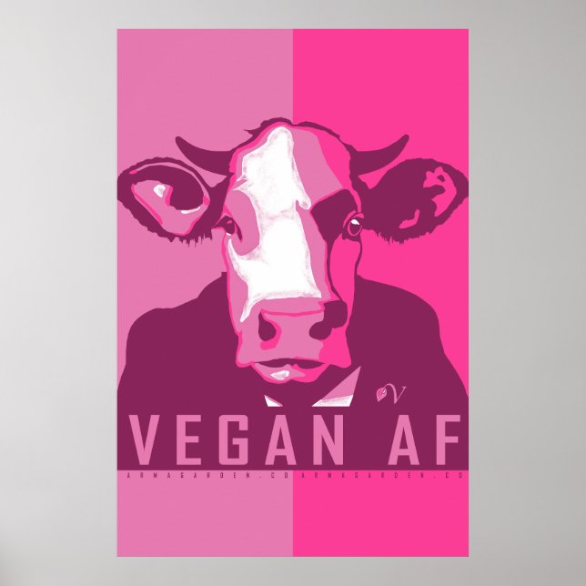 Pink Pop Art Cow Poster - Vegan AF (Front)