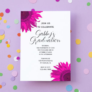 Pink Pop Art Flower Graduation Party Invitation