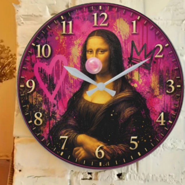 Pink Pop Art Mona Lisa Large Clock (Creator Uploaded)