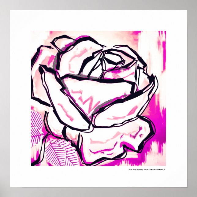 Pink Pop Art Rose Watercolor Flower Wall Decor Gif (Front)