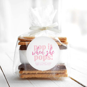 Pink Pop It When She Pops Baby Shower Gift Classic Round Sticker