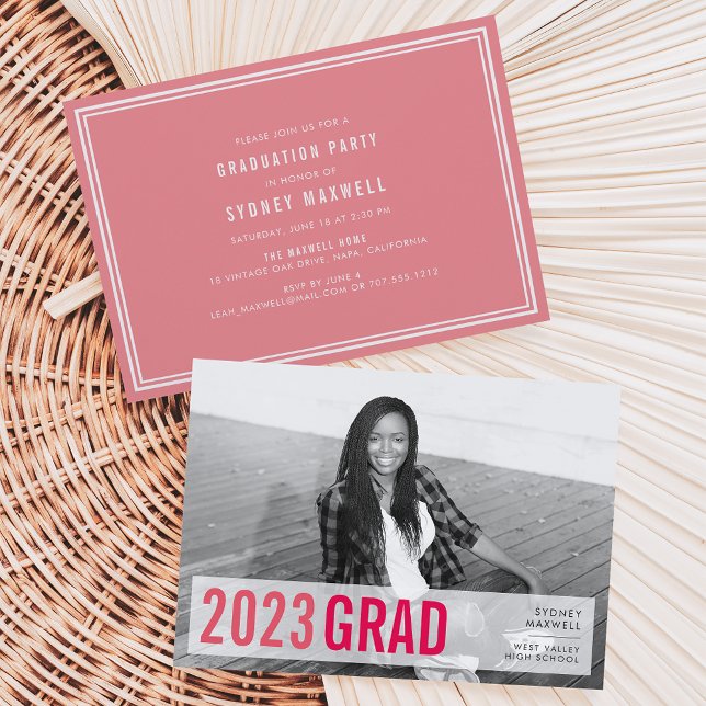Pink Pop Modern Photo Graduation Party Invitation (Creator Uploaded)