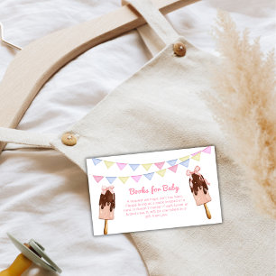 Pink Popcicle Bow Ice Cream Books For Baby Shower Enclosure Card