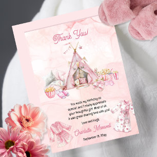 Pink Popcorn and Pyjamas Slumber Birthday Party Thank You Card