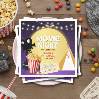 Pink Popcorn Movie Night Birthday Party  Napkin