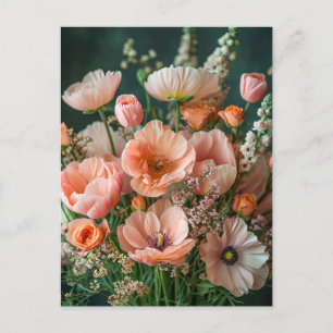 Pink Poppies and Snapdragon Blooms Postcard
