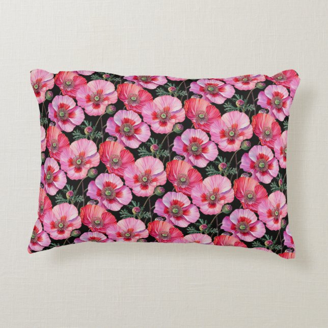Pink Poppies  Decorative Cushion (Back)