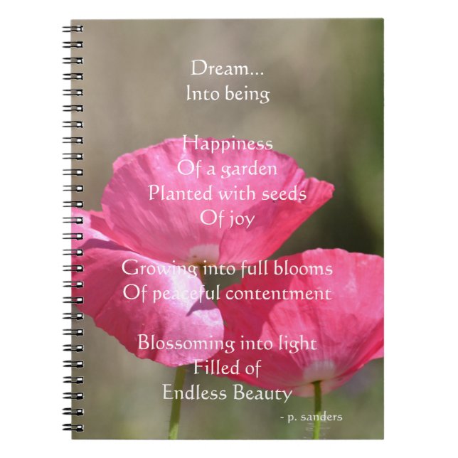 Pink Poppies Dream Poem     Notebook (Front)
