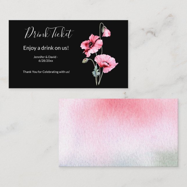 Pink Poppies Drink Ticket Enclosure Card (Front/Back)