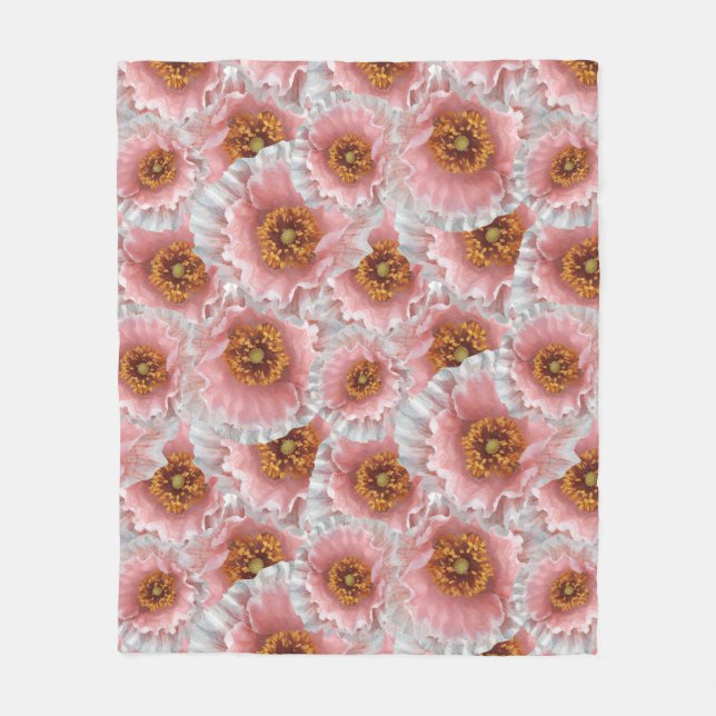 pink poppies fleece blanket (Front)
