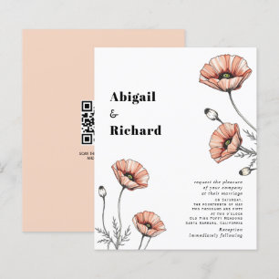 Pink poppies floral BUDGET QR wedding invitation