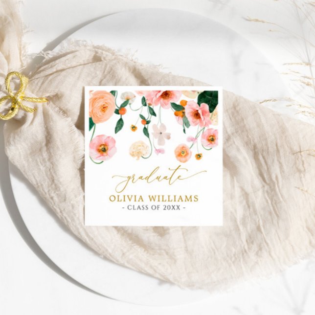 Pink Poppies Flowers Graduation Party Napkins (Creator Uploaded)