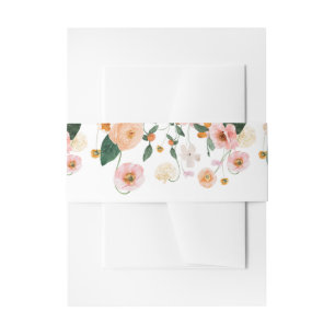 Pink Poppies Flowers Rustic Wedding  Invitation Belly Band