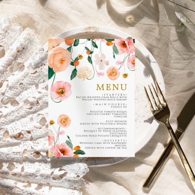 Pink Poppies Flowers Wedding Menu (Creator Uploaded)