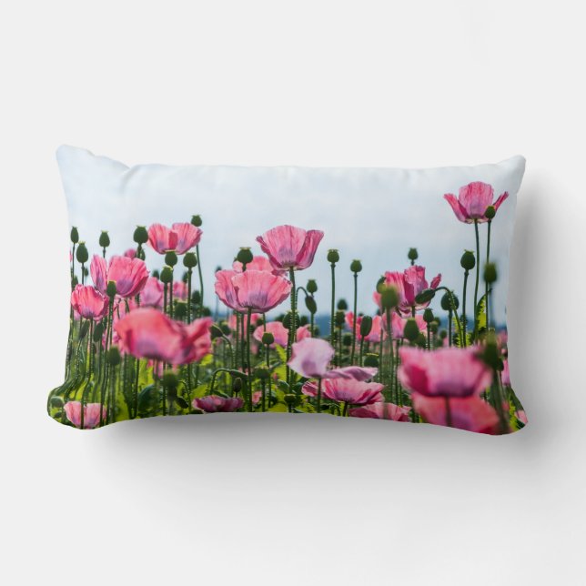 Pink Poppies Lumbar Cushion (Front)