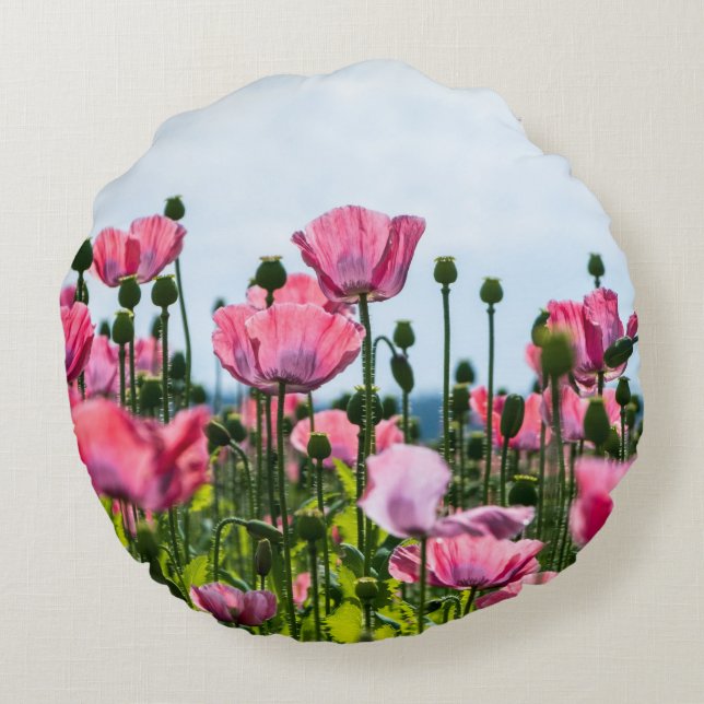 Pink Poppies Round Cushion (Back)