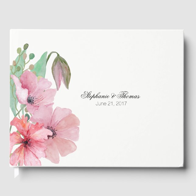 Pink Poppies Wedding Guest Book (Front)