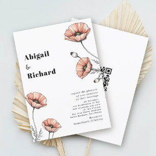 Pink poppies wildflowers floral QR code wedding Invitation