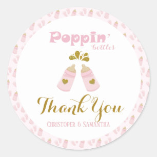 Pink Poppin Bottles Girl Baby Shower Classic Round Sticker