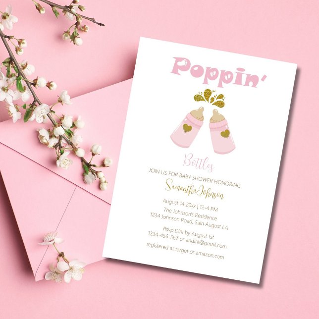 Pink Poppin Bottles Girl Baby Shower Invitation (Creator Uploaded)